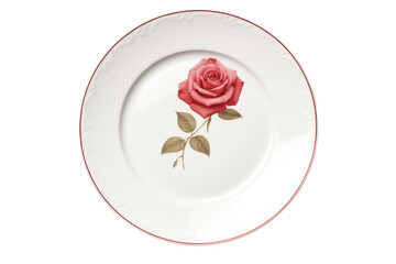 Elegant rose design on a decorative white dinner plate