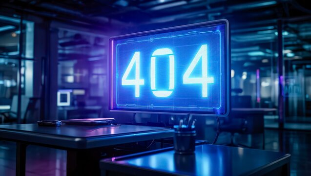 Error 404 neon futuristic screen dark concept - Powered by Adobe