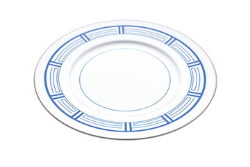 Elegant white plate with blue geometric design on black