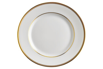 Elegant white plate with gold trim on black backdrop