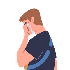 Man Character Crying from Grief and Despair Vector Illustration