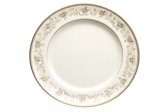 Elegant dinner plate with floral design and gold trim - Powered by Adobe