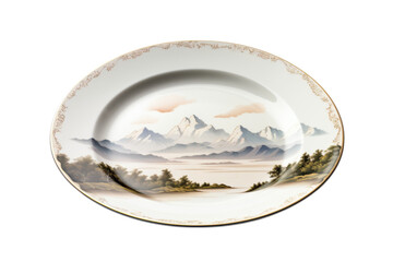 Decorative plate with mountain landscape painting art
