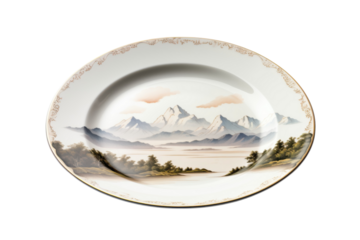Decorative plate with mountain landscape painting art