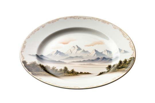 Decorative plate with mountain landscape painting art