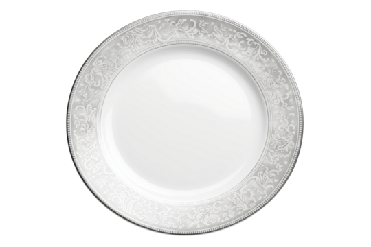 Elegant white plate with ornate silver floral border - Powered by Adobe