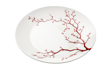 Elegant white plate with a red floral branch design