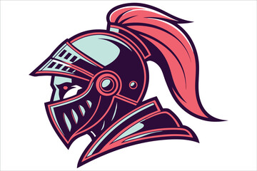 Sci-Fi Warrior Helmet Illustration with Vibrant Colors and Clean Lines