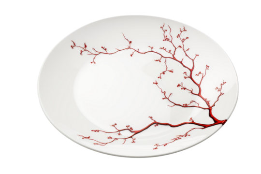 Elegant white plate with a red floral branch design