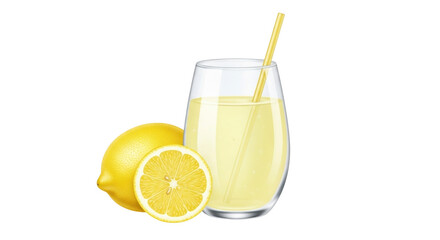 Isolated refreshment featuring a freshly squeezed lemonade drink next to lemon slices