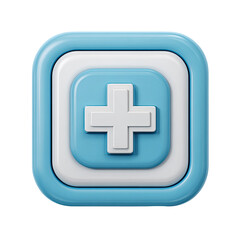 Obraz premium A 3D rendered square icon, light blue, with concentric white squares framing a white plus symbol