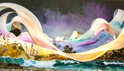 Abstract seascape with flowing fabrics