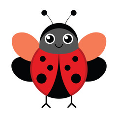 Cute cartoon ladybug with orange wings and big eyes for children's designs