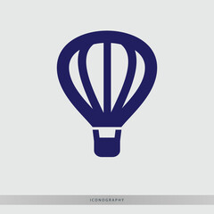 Bold navy blue hot air balloon icon symbolizing adventure, travel, and freedom against a clean, minimalist backdrop perfect for branding.