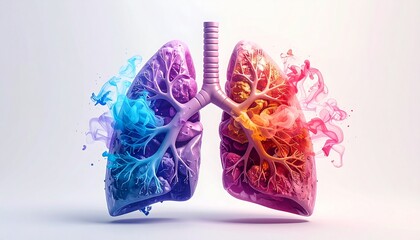 Artistic representation of lungs with colorful smoke for respiratory health conceptual visualization.