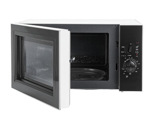 Fototapeta premium Microwave oven with open door and visible interior