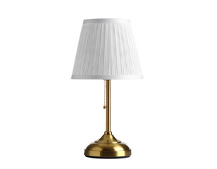 Fototapeta premium Table lamp with fabric shade and golden base, isolated PNG