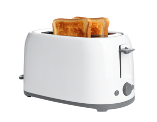Toaster with golden toasted bread popping out, isolated PNG