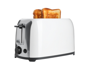 Toaster with golden toasted bread popping out, isolated PNG