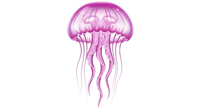 Isolated purple jellyfish, elegant aquatic creature with tentacles, glowing, deep sea life