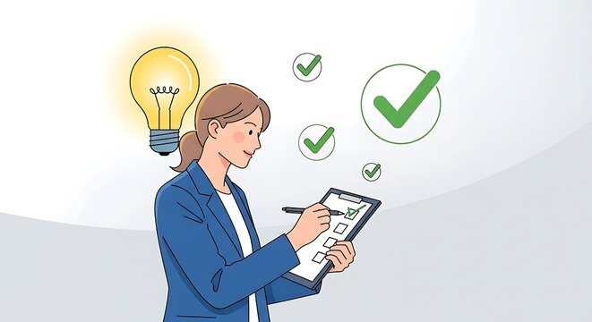 Business woman with checklist and idea bulb concept illustration art - Powered by Adobe