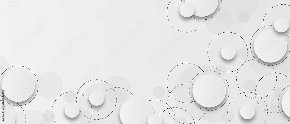 Poster abstract white and grey paper geometric circles shape with drop shadows on white background