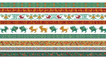 Collection of ten horizontal decorative border designs in traditional East Asian styles