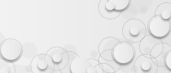 Abstract white and grey paper geometric circles shape with drop shadows on white background