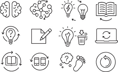 technology icons, innovation symbol, idea bulb, mechanical system, engineering icon, tech process, startup design, network connection, invention logo, digital creativity