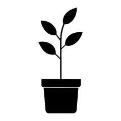 Simple silhouette of a potted plant with green leaves emerging from a pot