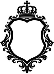 coat of arms with a crown, frame, shield, vector, vintage, emblem, crown, arms, design, heraldic, illustration, banner, decoration, symbol, sign, gold, ornament, floral, label, ornate, tattoo, coat of