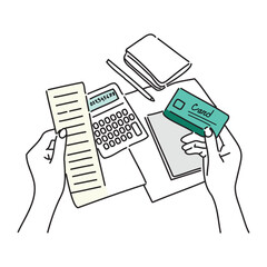 Infographic illustrating steps to pay off credit card debt effectively, including budgeting and payment strategies, line art flat vector illustration