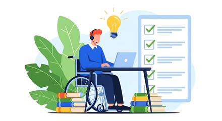 Creative professional working from home in wheelchair with idea generation