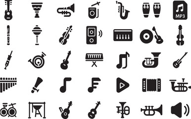 Fototapeta premium music icons, sound symbol, melody design, instrument vector, audio art, player icon, notes icon, entertainment logo, guitar symbol, music wave