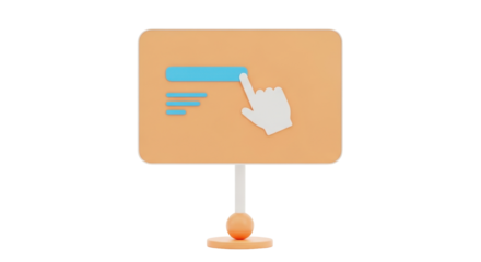 Isolated illustration of a hand pointing to an icon on a sign, click to call feature