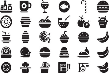 fast food icons, burger icon, pizza slice, fries symbol, hotdog icon, drink cup, cafe logo, snack vector, restaurant icon, food illustration