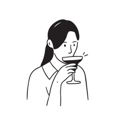 Female character enjoying a cocktail drink, bar and party concept illustration