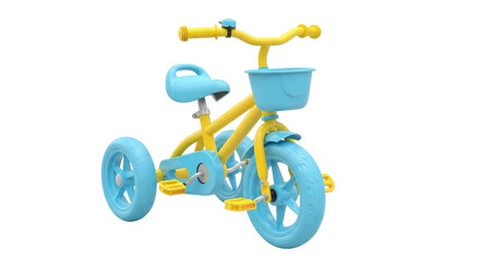 Isolated Kids' Tricycle Toy in Blue and Yellow, Childhood Fun and Recreation, Exercise