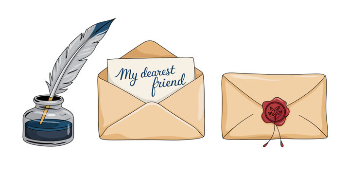 Antique Writing Set with Feather Quill Pen Inkwell and Love Letter Stationery for Romantic Occasions and Sentimental Correspondence