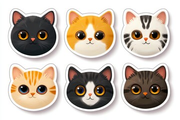 Naklejka premium Collection of Cute Cat Face Stickers With Different Colors