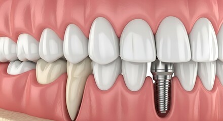 Dental Implant and Teeth Showing Gum and Root Health Concept
