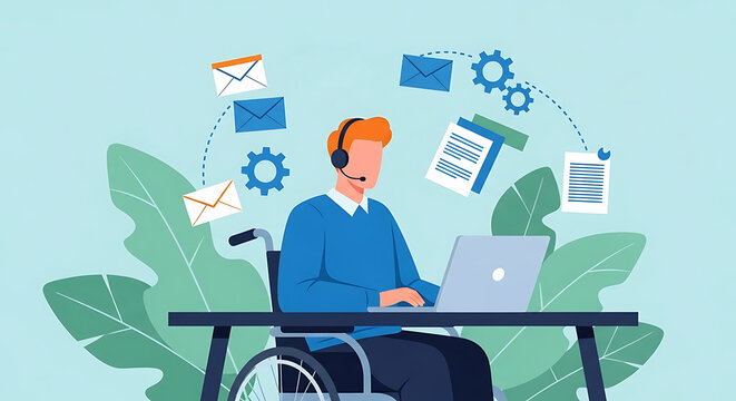 Disabled Man Working Online Communication Concept and Digital Accessibility