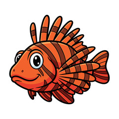 Fototapeta premium Cartoon illustration of a vibrant orange and brown lionfish with a friendly expression.