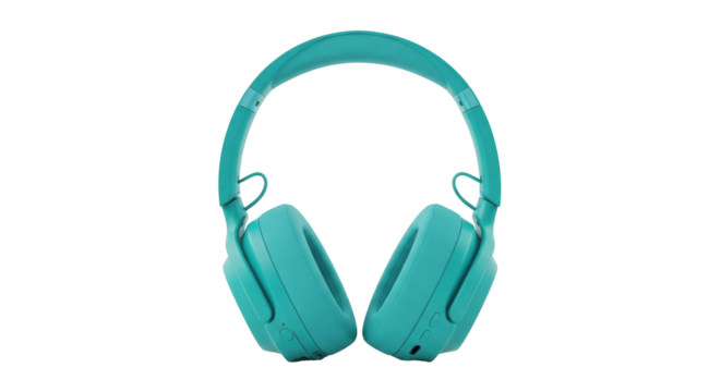 Isolated teal wireless headphones provide quality listening experience for music lover