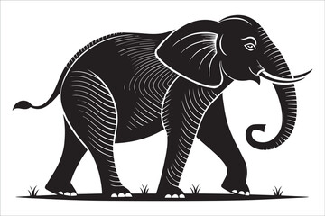Minimalist Black and White Elephant Silhouette Vector Illustration