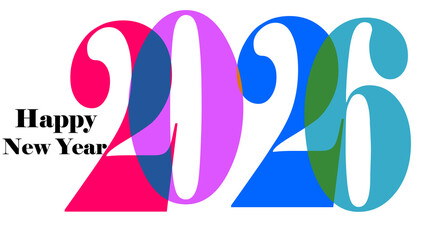 Happy New Year 2026 colorful typography design for greeting cards, posters, and festive celebration graphics