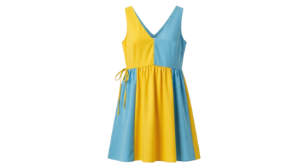 Isolated summer two-tone dress, short party sundress with drawstring waist, casual apparel