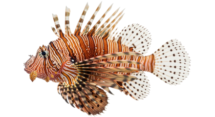 Isolated tropical fish with bright stripes and intricate fins on a neutral backdrop