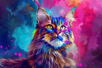Colorful big cat face in different colors and art like a picture. Neural network ai generated
