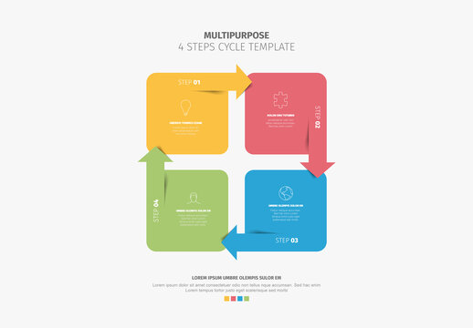 Multipurpose 4 Steps Cycle Template Infographic with Arrows